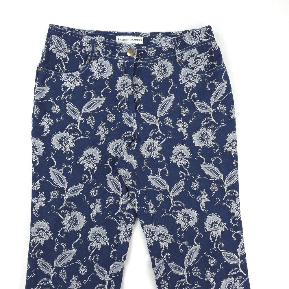 Bamboo Traders Pants Womens 6 Blue Floral Chino Straight Leg Stretch Casual